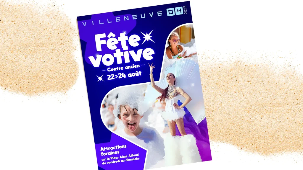 Flyers recto pour la fête votive de Villeneuve sur le thème de la mousse